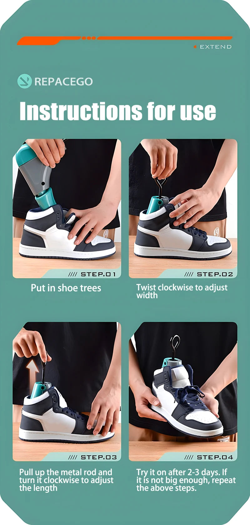 Repacego 1 Piece Shoe Stretcher Shoe Trees Universal Unisex Women Men Adjustable Length Width high low top shoes Extender Keeper