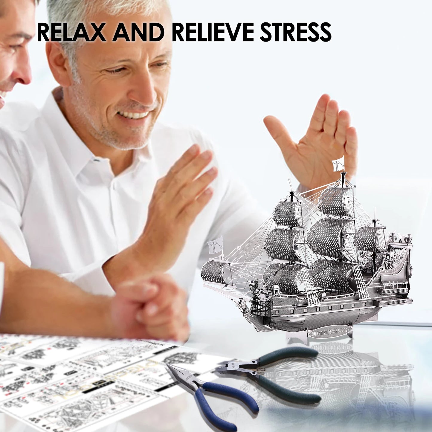 Piececool Model Building Kits The Queen Anne's Revenge 3D Metal Puzzle DIY Toys Jigsaw Home Decoration Gifts for Teens