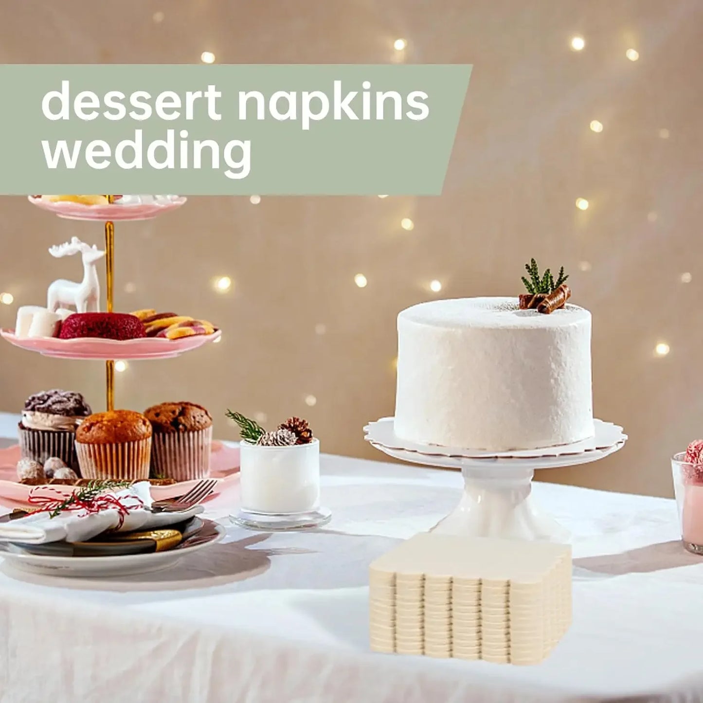 50-300PCS Paper Napkins Disposable Party Napkin Beverage Napkins Scalloped Cocktail Napkins for Wedding Dinner Birthday 5x5Inch