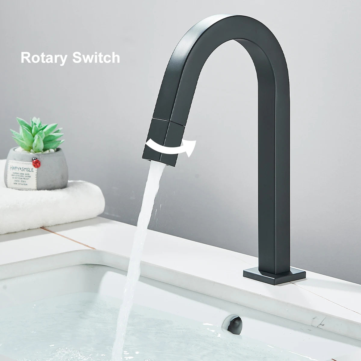 FMHJFISD Basin Sink Faucet Black/Chrome Deck Mount Single Cold Water Mixer Tap Single Hole Rotary Switch Bathroom Crane