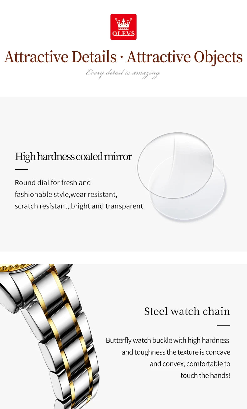 OLEVS Automatic Watch for Women Diamond Gold Luxury Stainless steel Elegant Original Women's Automatic Watch Necklace Gift Set
