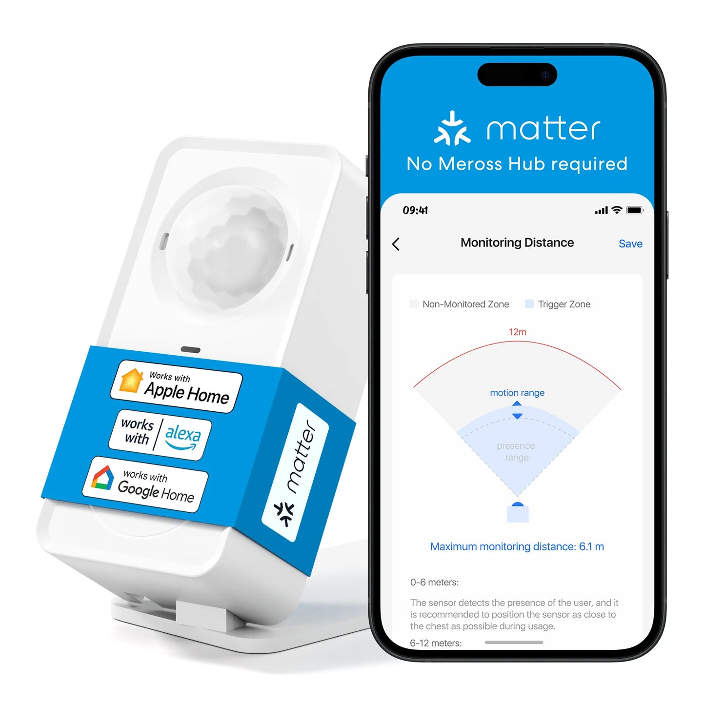 Meross US Matter WiFi Human Presence Sensor  Radar Detector With Luminance /Distance Detection Sensor For Smart Home