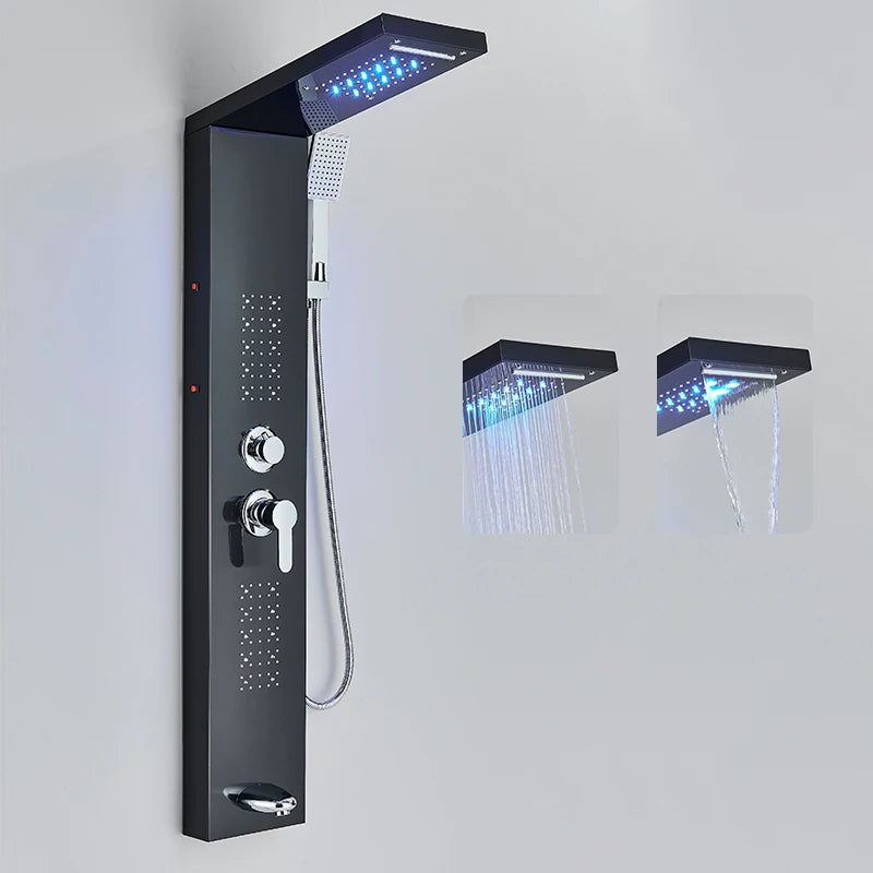 ULGKSD Bathroom Shower Panel LED Light Bathroom Faucet Hot&Cold Rainfall Mixer Tap Modern Bathroom Faucet Shower Column For Bath