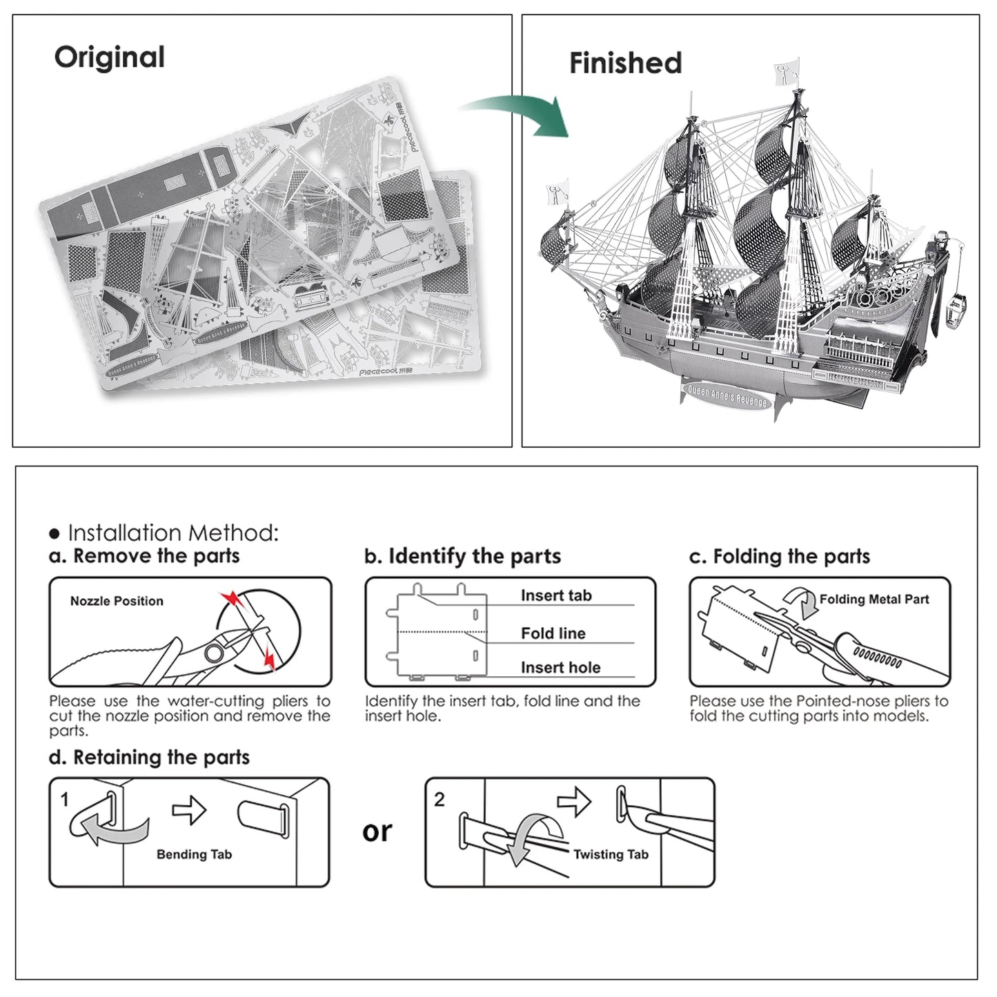 Piececool Model Building Kits The Queen Anne's Revenge 3D Metal Puzzle DIY Toys Jigsaw Home Decoration Gifts for Teens