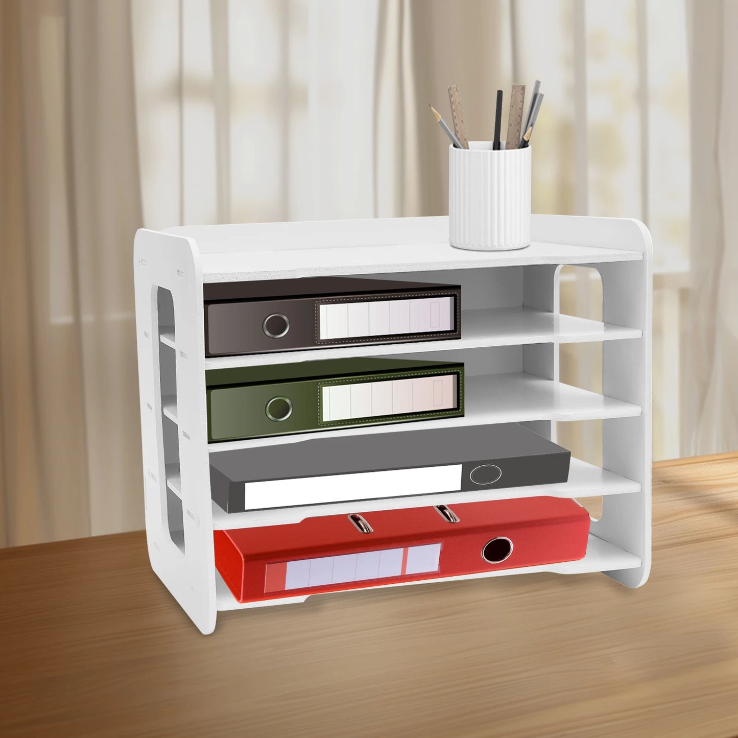 Letter Tray Organizer with Handle 5 Trays A4 Paper Folder Paper Sorter Desk Organizer File Folder for Office Home School