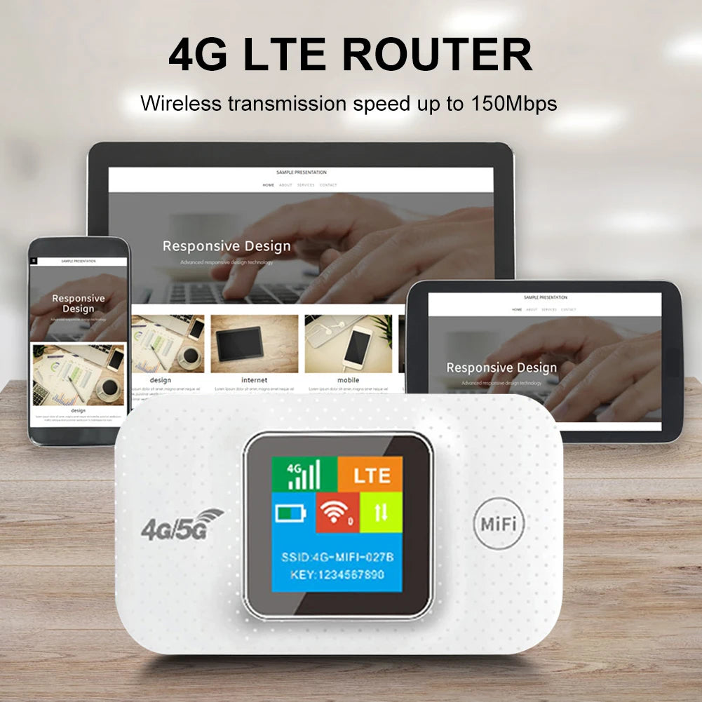 4G LTE Portable WiFi Hotspot 150Mbps Wireless Internet Router with Sim Card Slot Mini Outdoor Hotspot for Home Office Car Travel