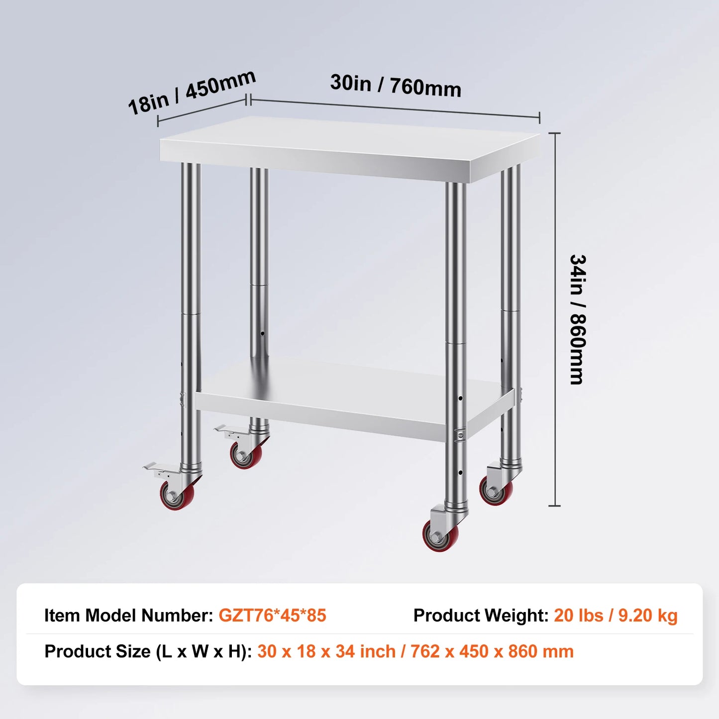 SucceBuy Stainless Steel Kitchen Worktable shelves Commercial Work Bench Table with Caster Wheels for Home Restaurant Storage