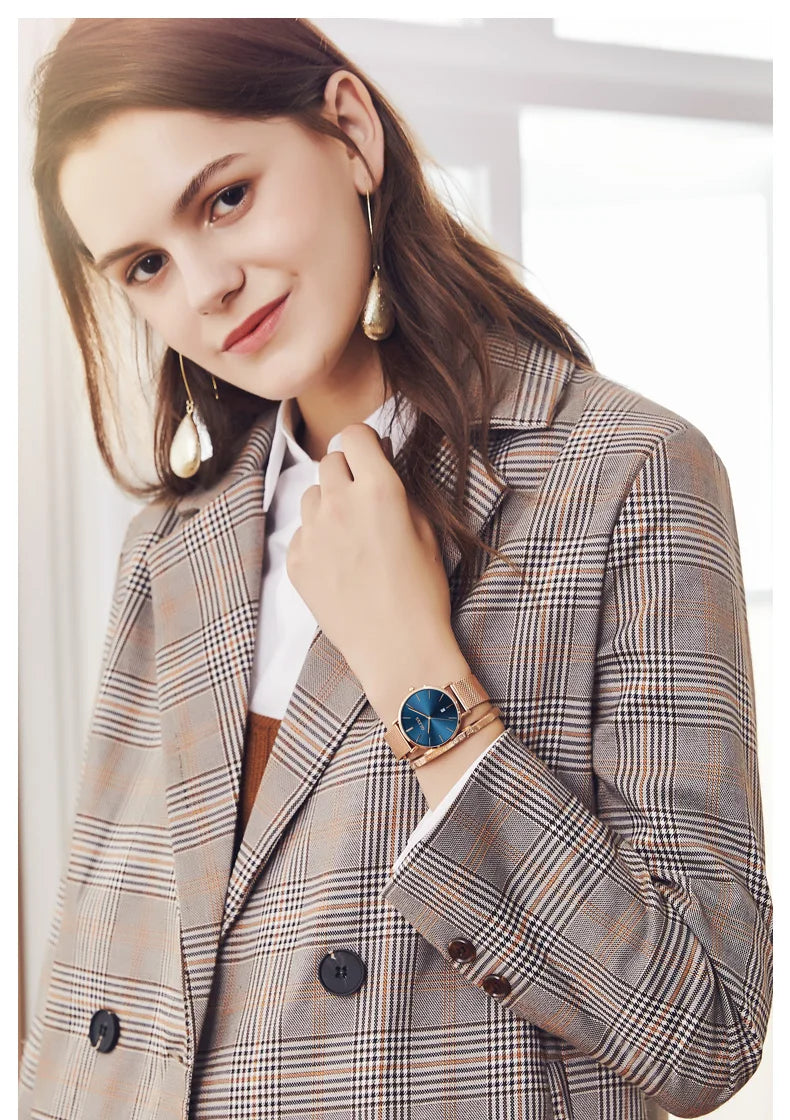 OLEVS Watch Women Rose Gold Top Brand Luxury JAPAN Movement Quartz Ultra Thin Ladies Watch Calendar Date Necklace Watch Set
