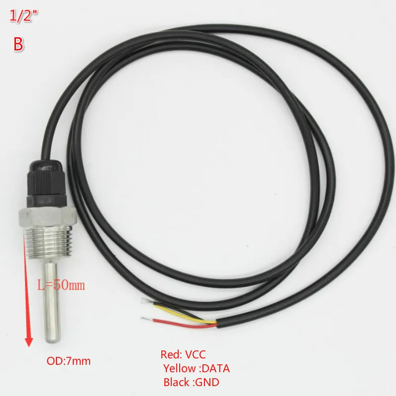 DS18B20 Digital Temperature Sensor G1/2" 1/4" 3/4" M10X1.5 M12X1 Thread  1m PVC 3-core Wire SUS304 Stainless Steel Shell