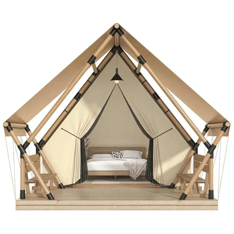Triangle Design Glamping House Wooden Frame 4 Season Camping Wind Resistant Shelter For Restaraunt Backyard Garden Resort Event