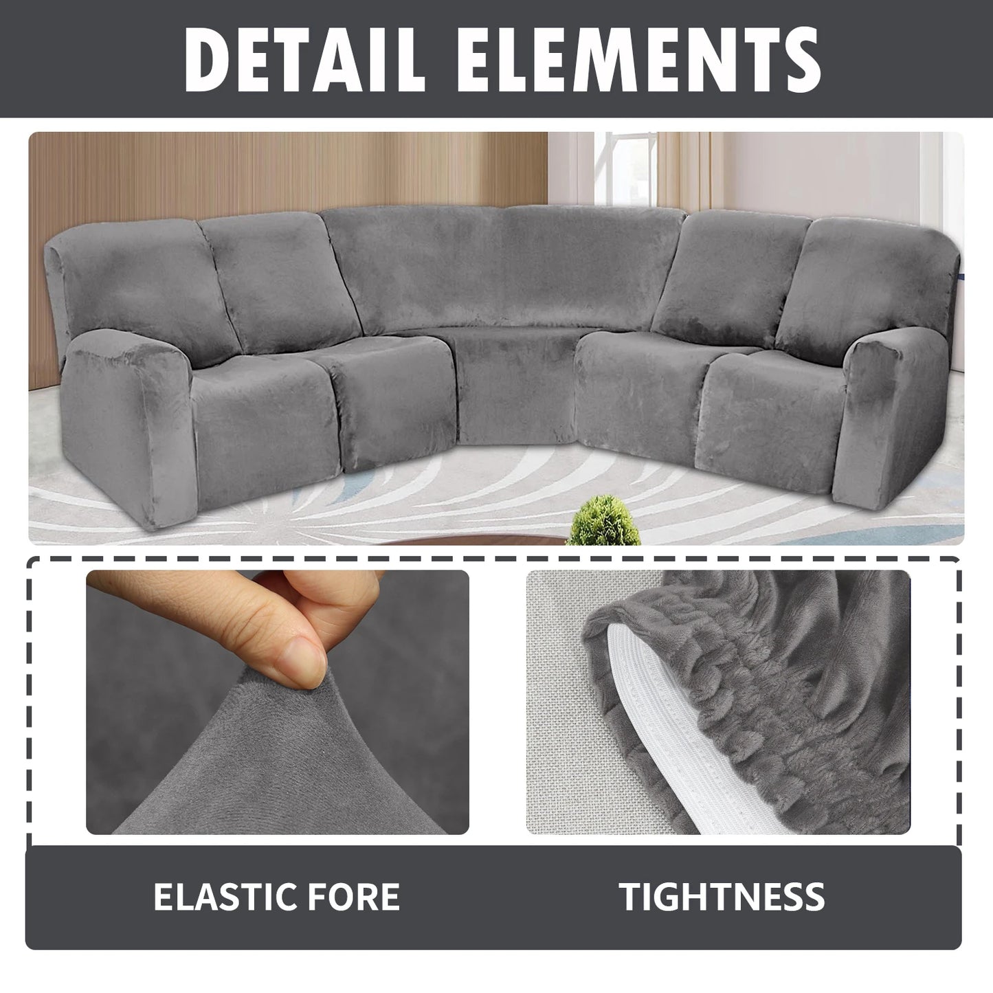 7-Piece L Shape Velvet Stretch Recliner Corner Sofa Covers for Sectional Sofa Set Reclining L Shape Sofa Slipcovers