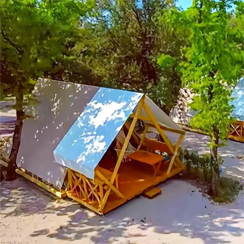 Triangle Design Glamping House Wooden Frame 4 Season Camping Wind Resistant Shelter For Restaraunt Backyard Garden Resort Event