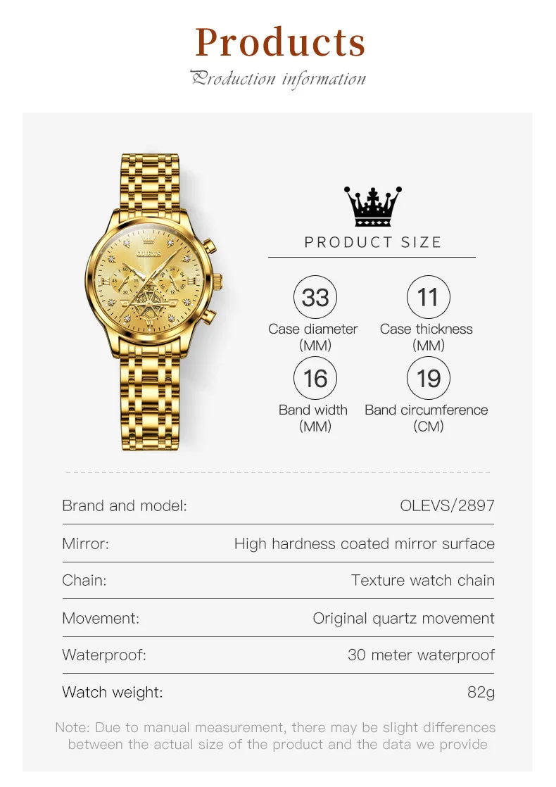 OLEVS Flywheel Skeleton Women Quartz Watch Stainless steel Chronograph Waterproof Luminous Ladies Bracelet Watch for Women Set