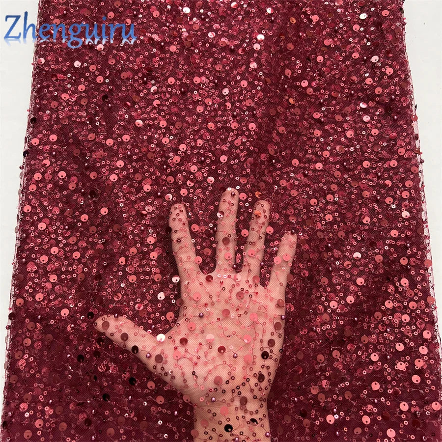 2025 French Tulle Lace Fabric African Heavy Silver Sequins Lace Fabric High Quality For Bridal Dress Luxury Evening Dress A3490
