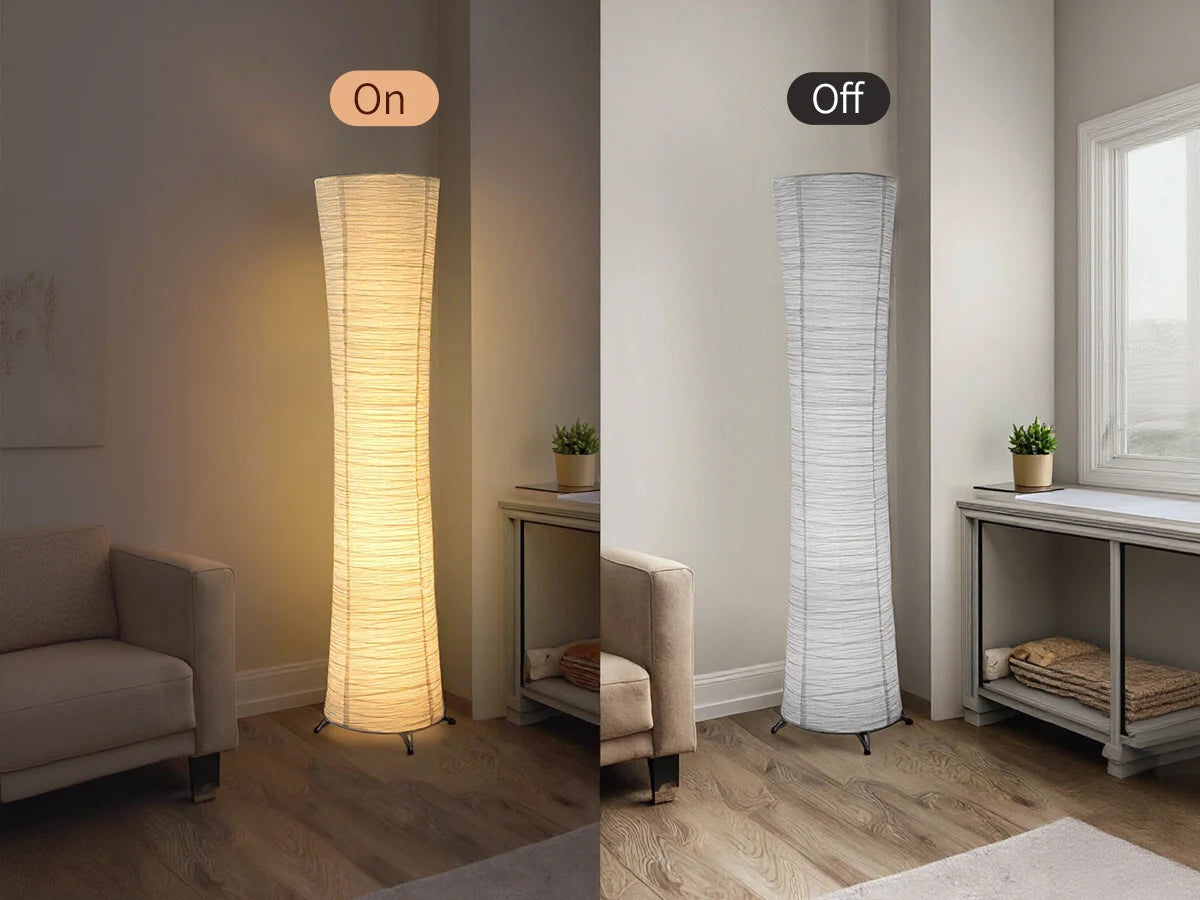 Paper floor lamp, paper and chrome-plated standing lamp, LED light strip, living room and bedroom decoration, festival lantern,