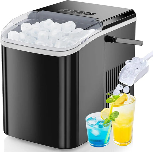 Portable Ice Maker, 26lbs/24H, 9 Cubes in 6 Mins, Self-Cleaning & Quiet for Home, Kitchen, RV, Camping