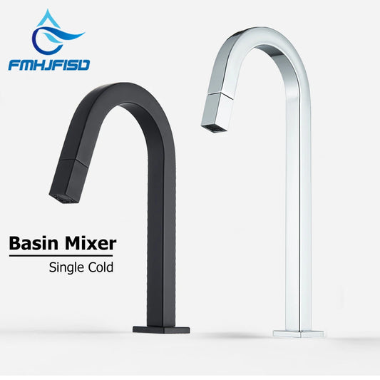 FMHJFISD Basin Sink Faucet Black/Chrome Deck Mount Single Cold Water Mixer Tap Single Hole Rotary Switch Bathroom Crane