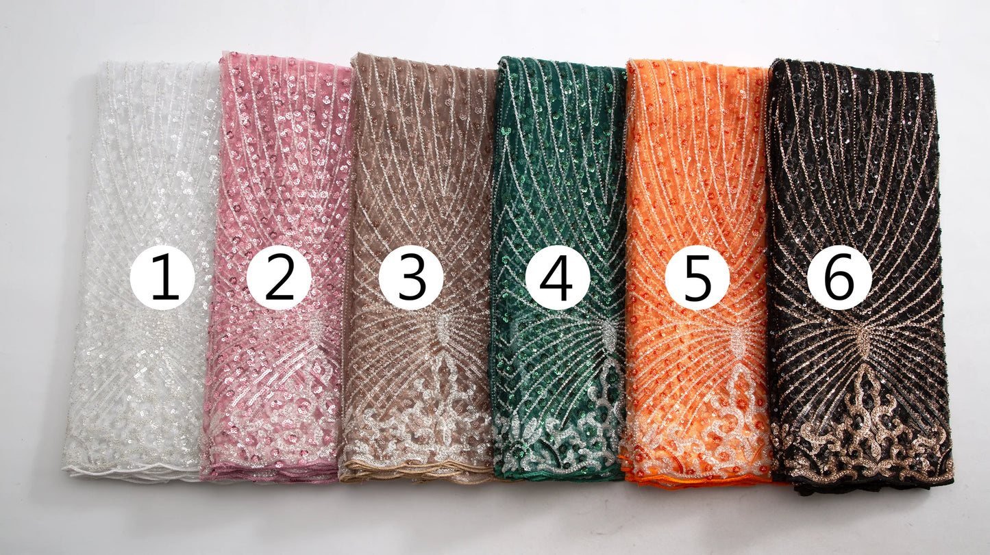 SJD LACE African Luxury Beads Mesh Lace Fabrics Nigerian Tulle 2025 French Tulle Beaded Net Lace for Women Evening Dresses A4034