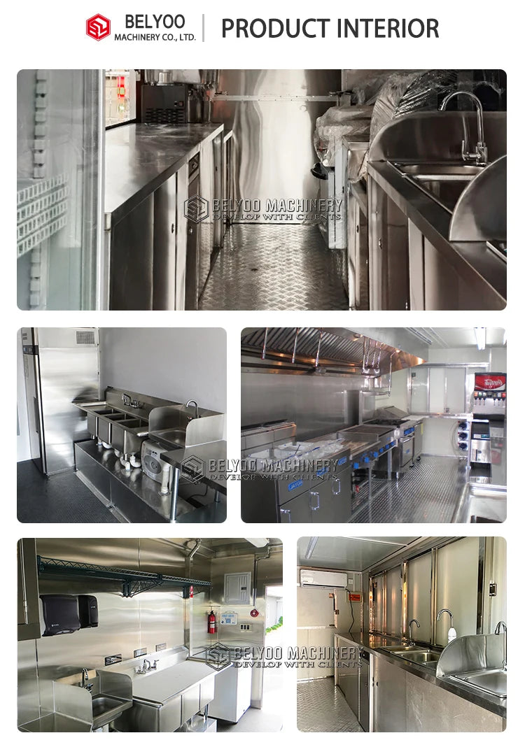 Belyoo Luxury Multifunction Concession Food Trailer Coffee Vending Truck Big Mobile Food Truck Food Trailer for Street Fast Food