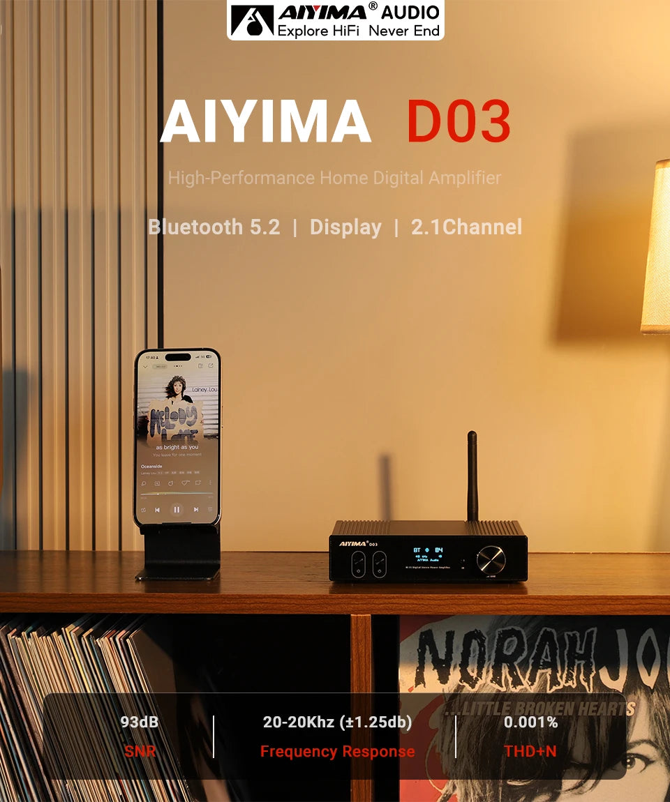 AIYIMA D03 Bluetooth Amplifier 150Wx2 Stereo HiFi Sound Amplificador Subwoofer Amplifiers USB DAC OLED APTX DIY 2.1 Home Audio