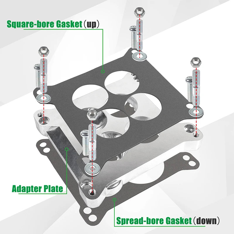 Edelbrock 2696 Carburetor Spacer Four-Hole Square-Bore to Spread-Bore For Quadrajet & Thermo-Quad Manifold Base 0.85in Venturi