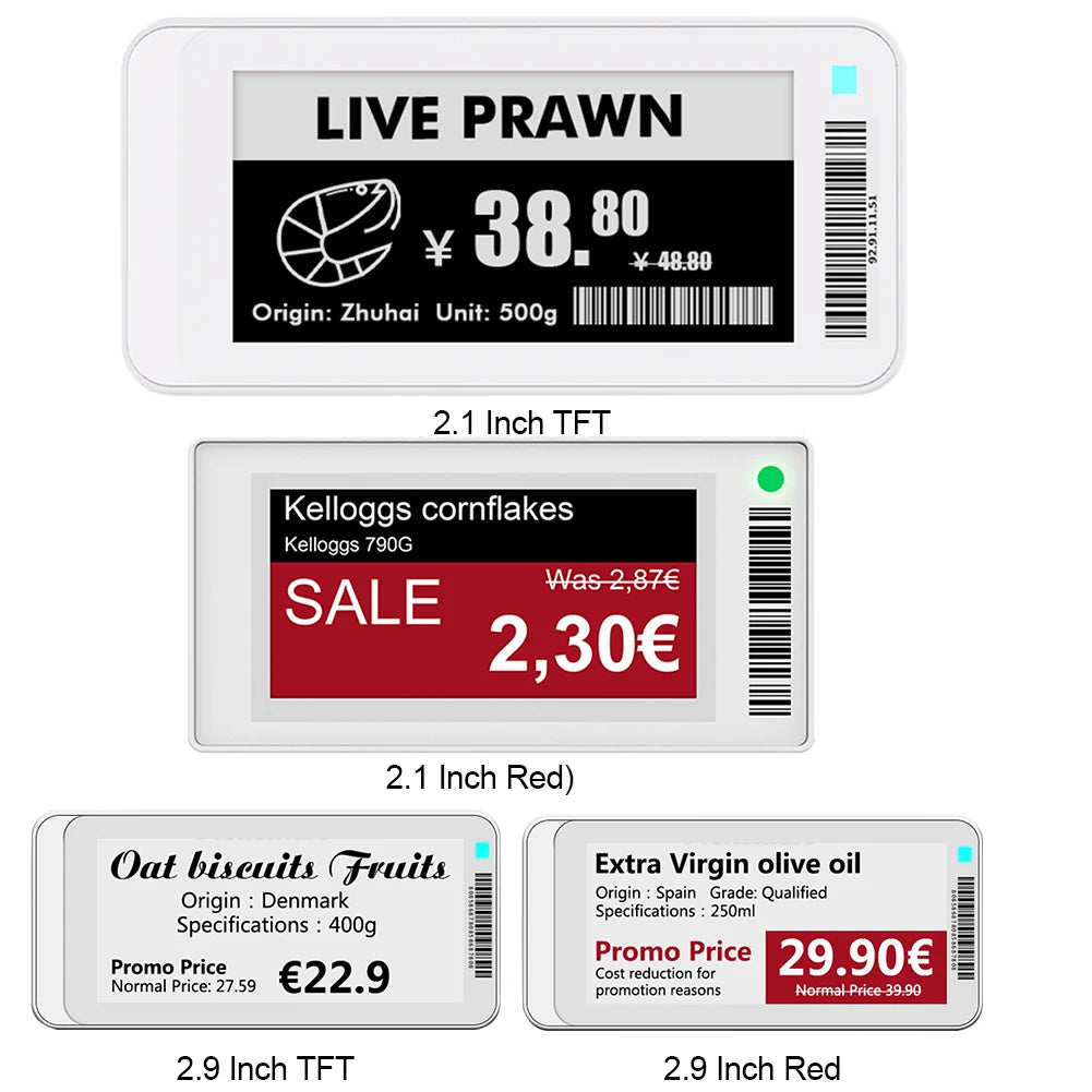 2.1'' 2.9'' E-paper E-Ink EInk Display Screen BT Version App Operating Software TFT Screen IP65 Electronic Price Tag Card