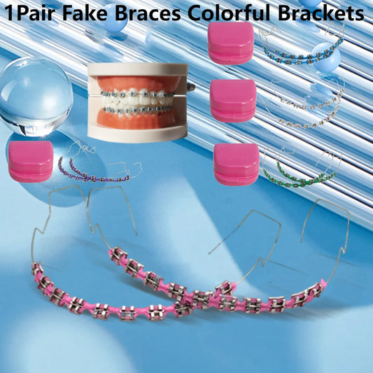 Fake Braces Colorful Brackets For Teeth Temporary Metal Wires Metal Bracket Orthodontic Ligature Ties Dental Decor Accessories