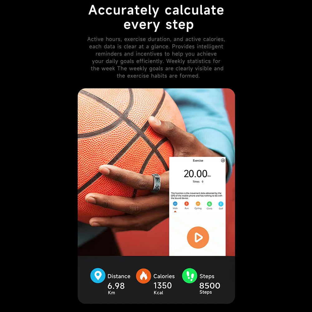 New RS08 Smart Ring Heart Rate Health Monitor 5ATM Waterproof Multi Sport Modes Blood Oxygen Tracker For Xiaomi Samsung Phone