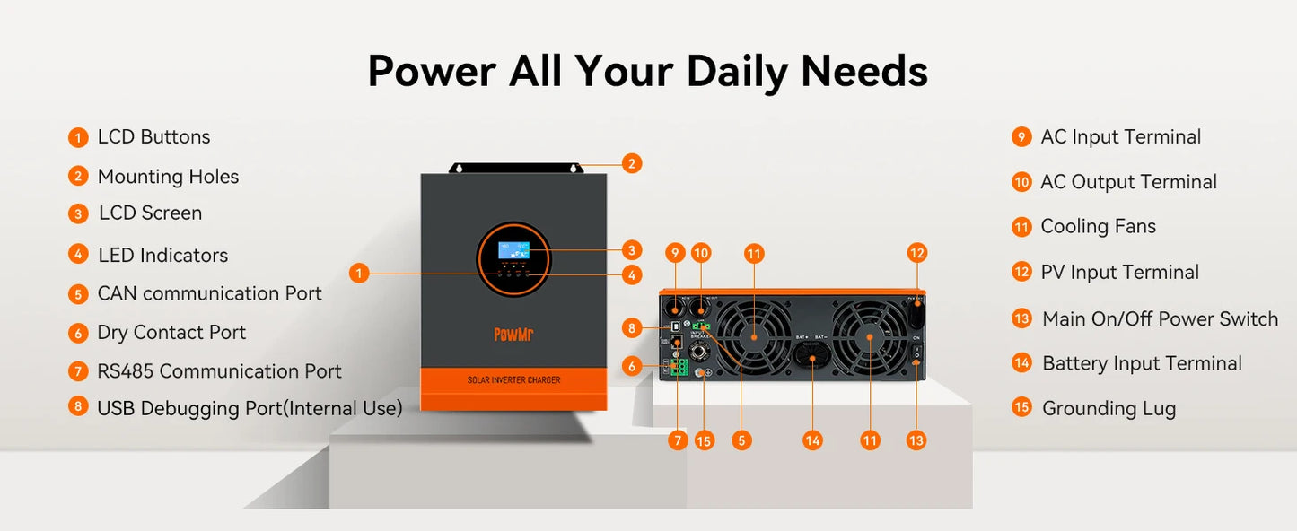5KW Single Phase 120V 110V AC Off-Grid 48V All In One Hybrid Inversor Built 80A/100A MPPT Solar Charger Controller Fit for Home