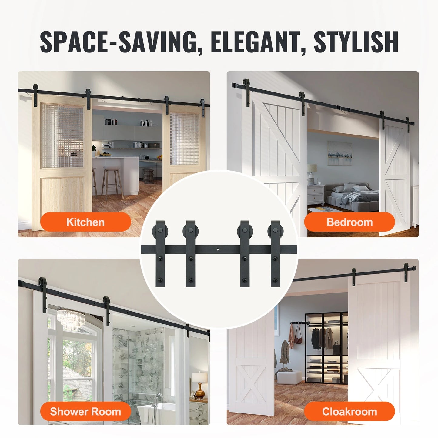 SucceBuy 8/10FT Sliding Barn Door Hardware Kit 330LBS Heavy Duty Barn Door Track Kit for Double Doors W/ Smooth & Silent Pulley