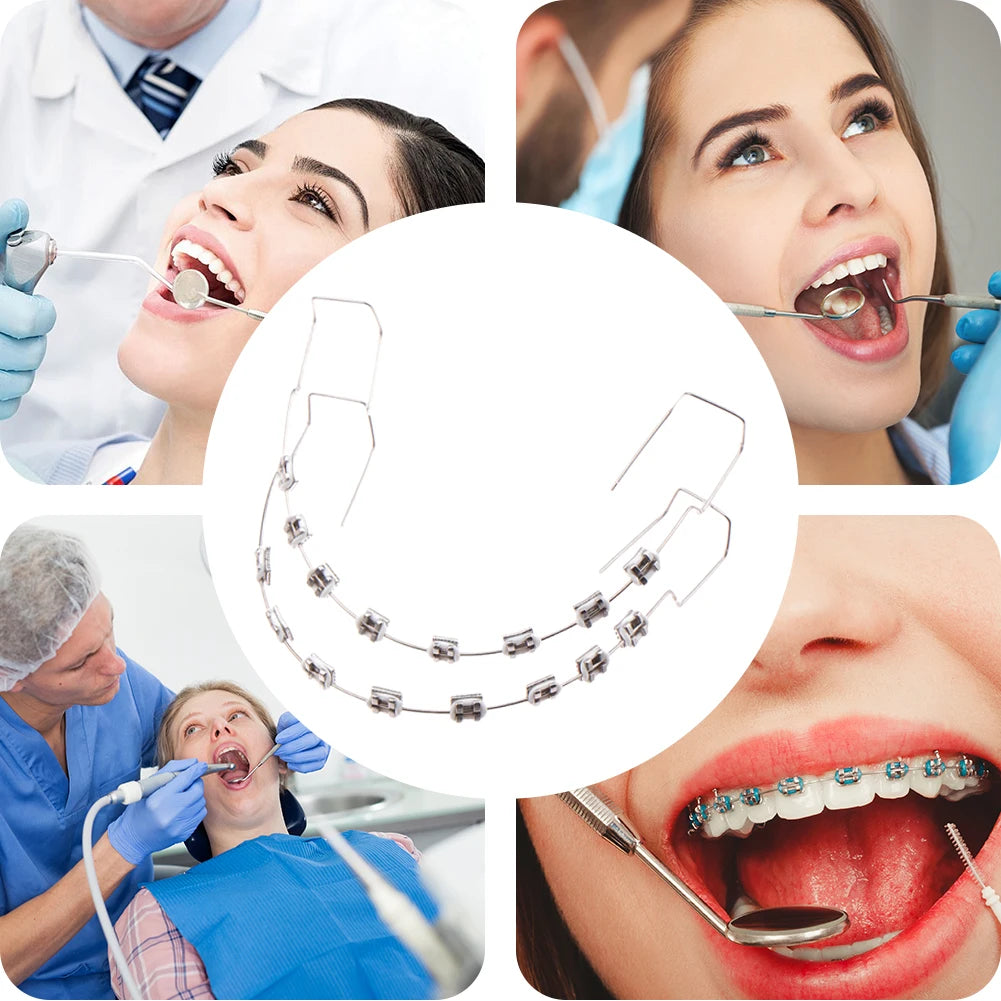 1 Pair Temporary Tooth Decoration Dental Fake Braces with Metal Wires & Bracket Dental Metal Bracket Dental Tool for Tooth Decor