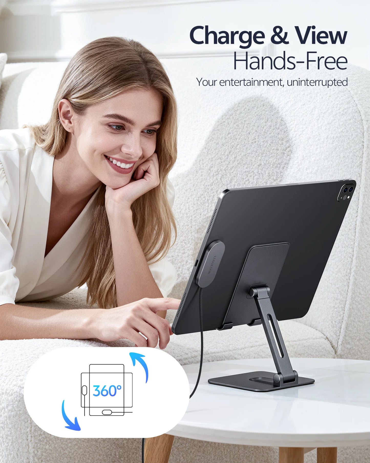 LULULOOK Magnetic Wireless Charger for iPad Pro/Air, 35W Aluminum Alloy Fast Charing with 6.5ft USB-C Cable Smart ipad Charger