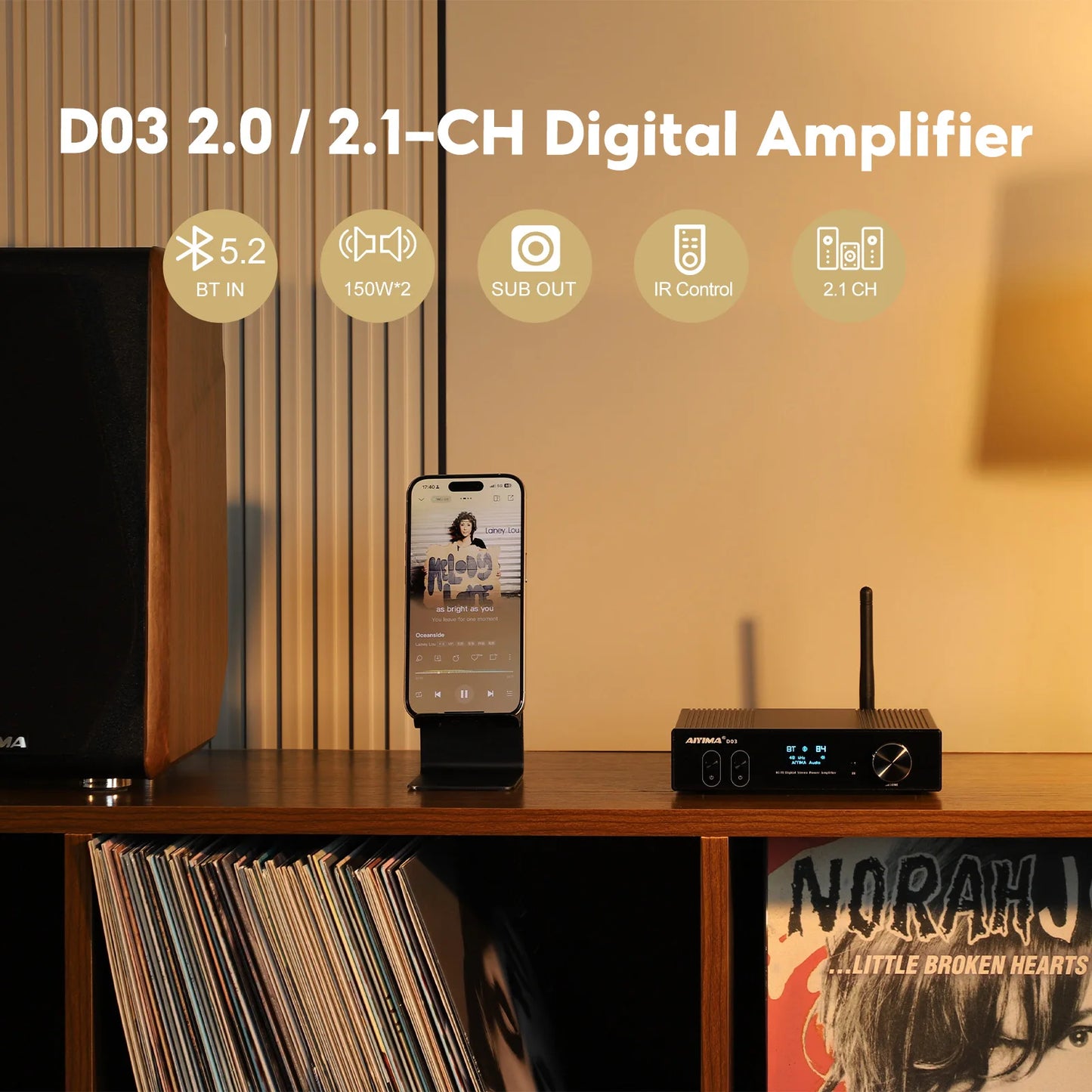 AIYIMA D03 Bluetooth Amplifier 150Wx2 Stereo HiFi Sound Amplificador Subwoofer Amplifiers USB DAC OLED APTX DIY 2.1 Home Audio
