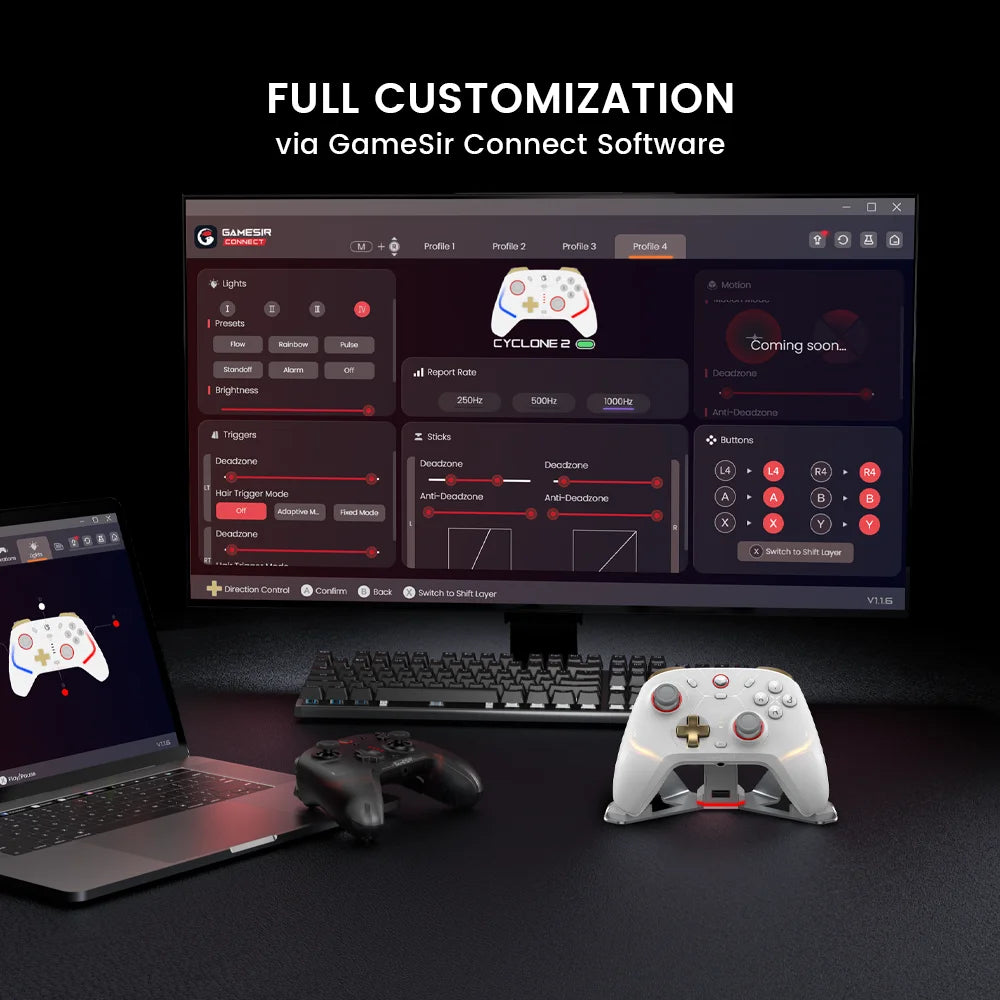 New Gamesir Cyclone 2 Wireless Controller with  Hall effect Controller for PC Steam Switch ios Andrioid Optional base