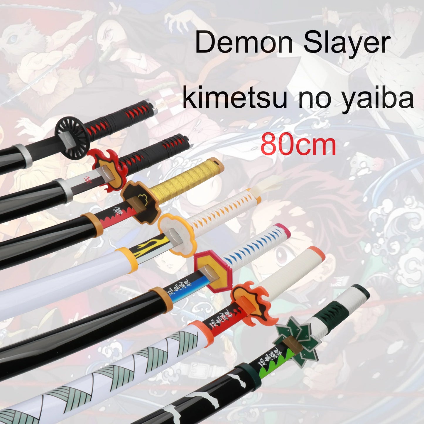 Anime Bamboo Katana 80cm /31.5in  Wooden Sword Cosplay  Props Giyuu Blue Tanjirou Kyoujurou Party Gift