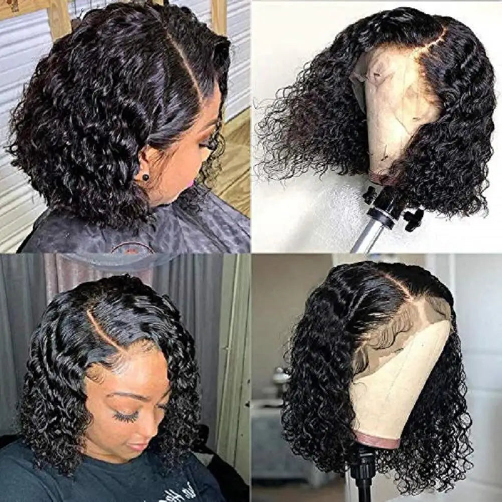 14 inches Short Bob Wigs Deep Wave Rose Net Wigs Short Curly Bob Wig Glueless Machine Made Wigs For Women