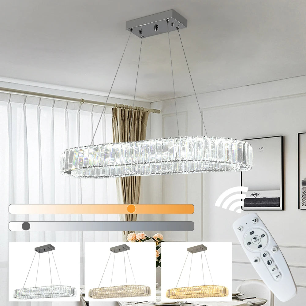 Modern Pendant Light Luxury Crystal Oval Design Led Chandelier Ceiling Lamp Nordic Hanging Fixture Living Bedroom Hotel Lustres
