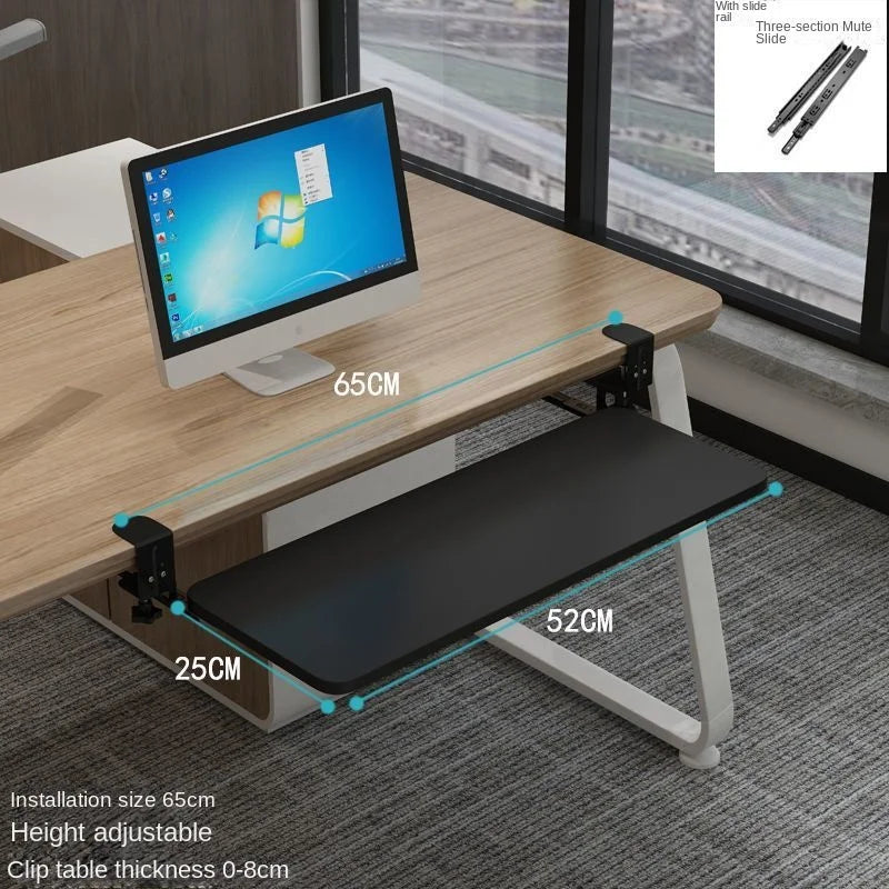 Ergonomic Clamp-On Keyboard Tray Sliding under Desk Platform Retractable Computer Desk Organizer Office Keyboard Drawer