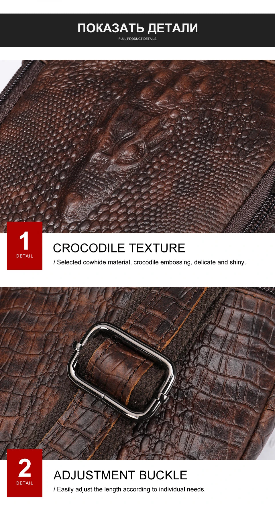 WESTAL Genuine Leather Sling Bag Anti-Thief Crossbody Personal Pocket Bag Chest Shoulder Bag for Travel Hiking Croco Design Bags