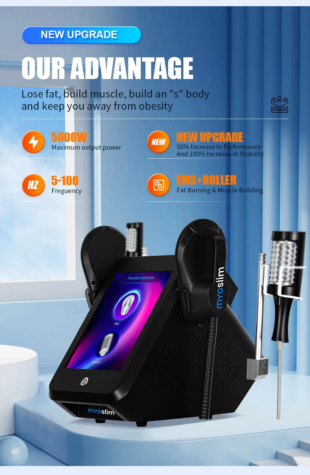 Ems 15Tesla Ultra 6500W RF Machine Shaping Slimming Body Sculpture Pelvic Muscle Stimulator Weight Loss Roller Machine