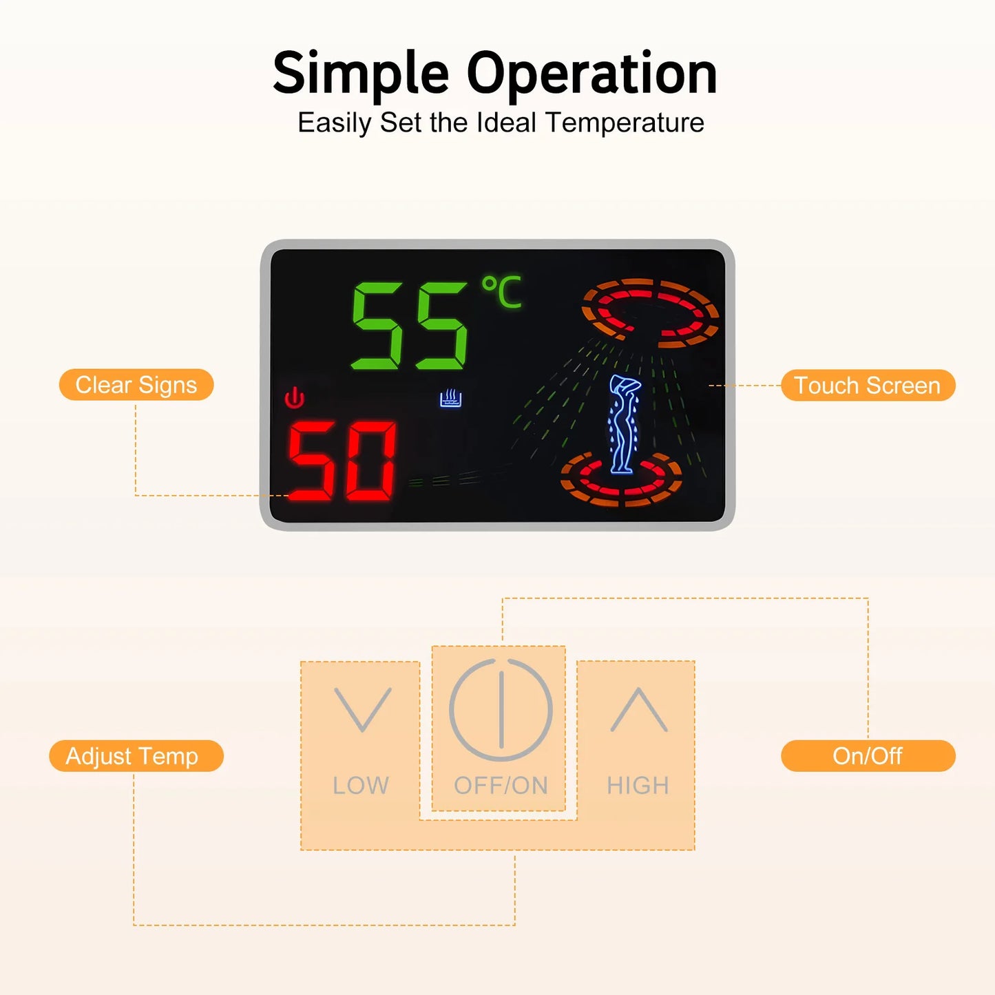 4500W 110V Water Heater, Touch Screen Electric Water Heater, Instantaneous Water Heater  On Demand Bath Shower