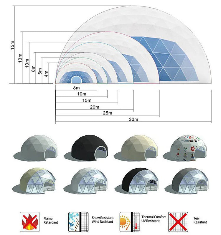 6-8 Person Outdoor Party Dome Tent Large Restaurant Dome Tent Strong Wind Resistance Glamping Dome  Hotel Luxury Geodesic Domos