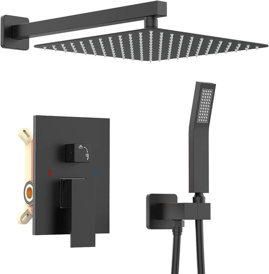 Matte Black Shower Faucet Set Rain Brass Shower Head Shower Faucet Embed Box Bathroom Hot Cold 2/3 Ways Tap Bathroom Faucet