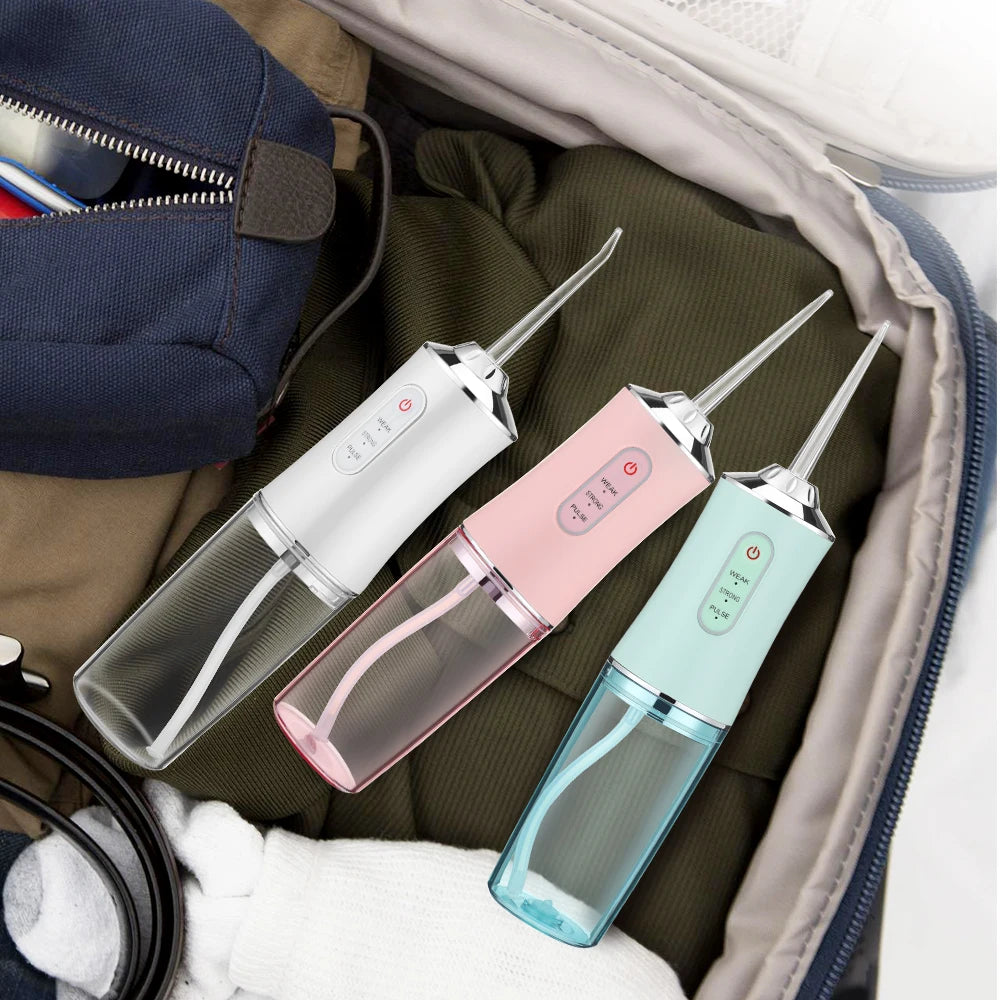 Oral Irrigator Portable Dental Water Flosser USB Rechargeable Water Jet Floss Tooth Pick 4 Jet Tip 220ml 3 Modes Teeth Cleaner ﻿