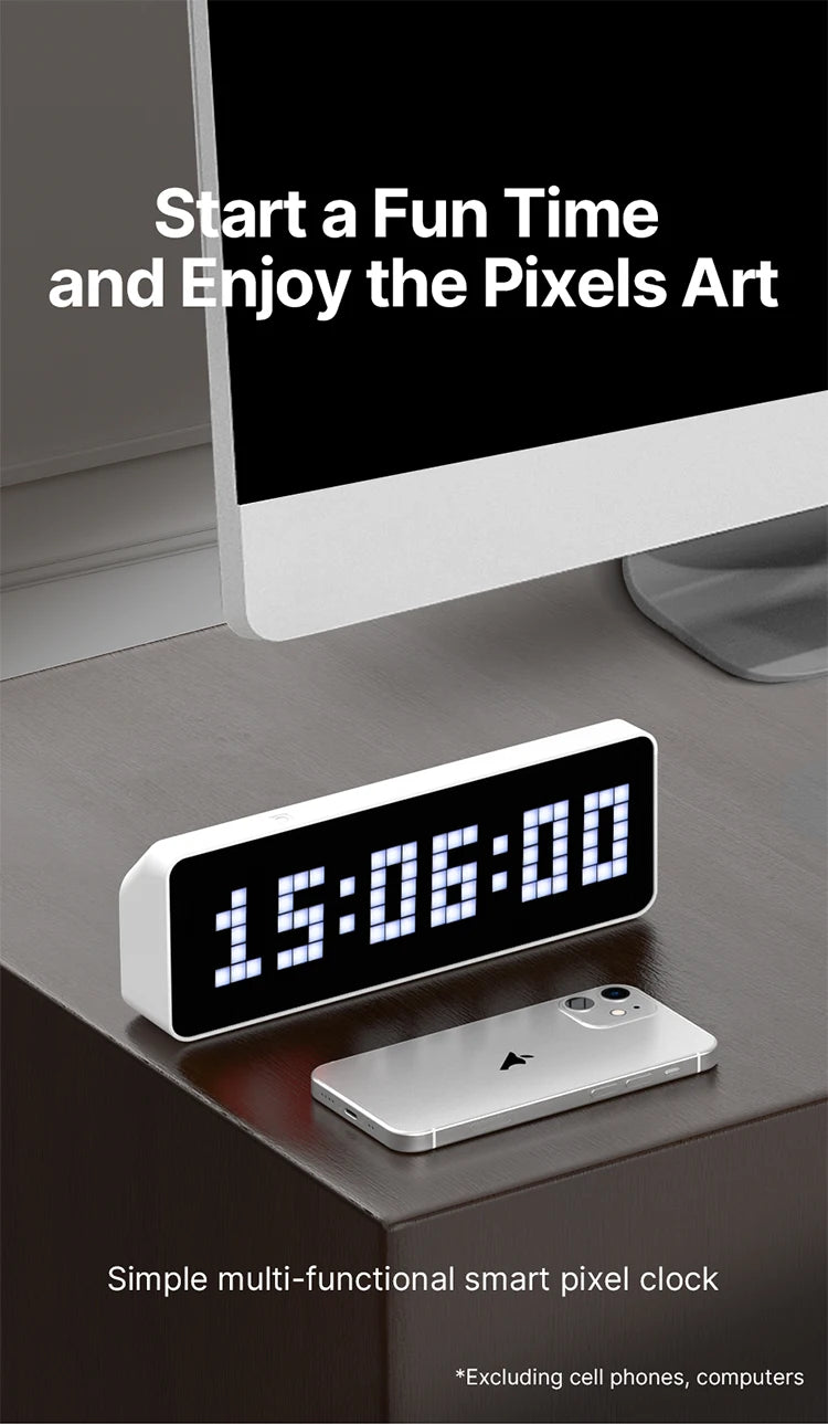 Ulanzi TC001 Smart Pixel Clock Youtube Followers Simultaneous Weather Forecast Function Pixelated Message Display