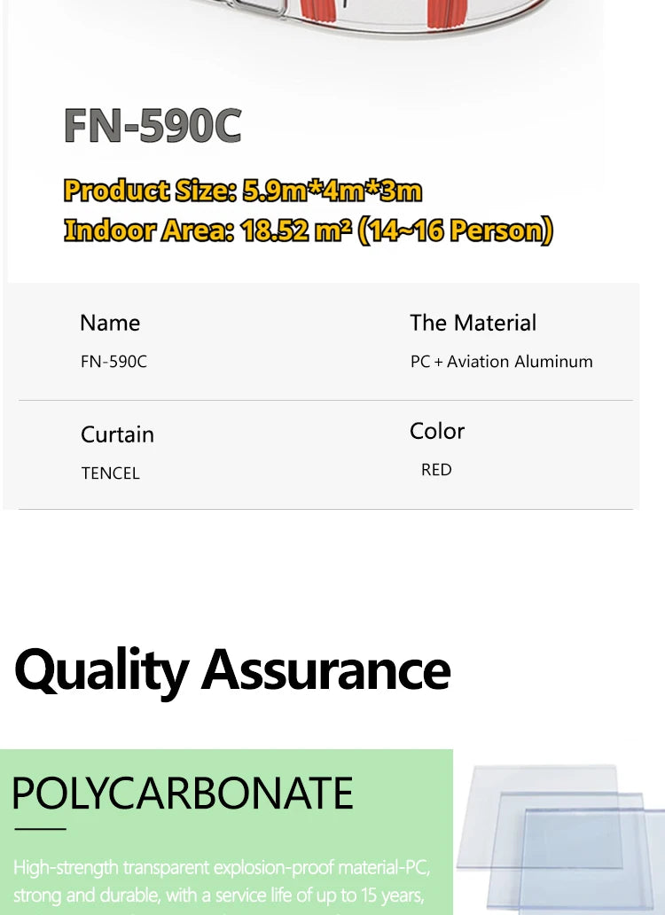 5.9m Outdoor Dome Tent Camping Transparent Starry Sky Capsule Tent PC Dome Tent All-Weather Protection Immersive Experience
