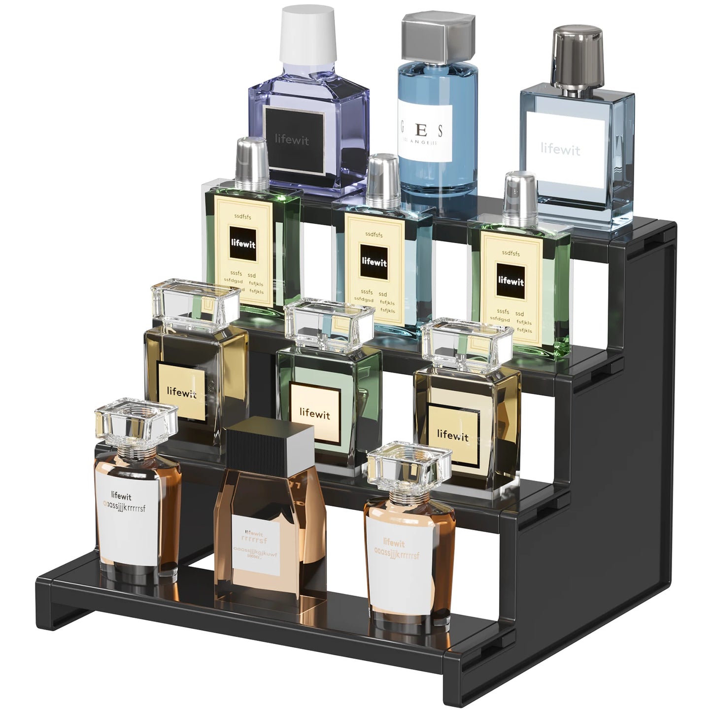 Dark Cologne Stand, Step Perfume Organizer, Tool-free Assembly, Display Stand Shelf for Fragrance, Skincare, Figurine, Dessert