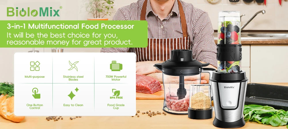 BPA FREE 500W Portable Personal Blender Mixer Food Processor With Chopper Bowl 600ml Juicer Bottle Meat Grinder Baby Food Maker