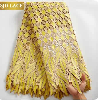 SJD LACE African Guipure Cord Stones Lace Fabric 5 Yards 2026 New Nigerian Water Soluble Lace For Women Wedding Party Dress 3844