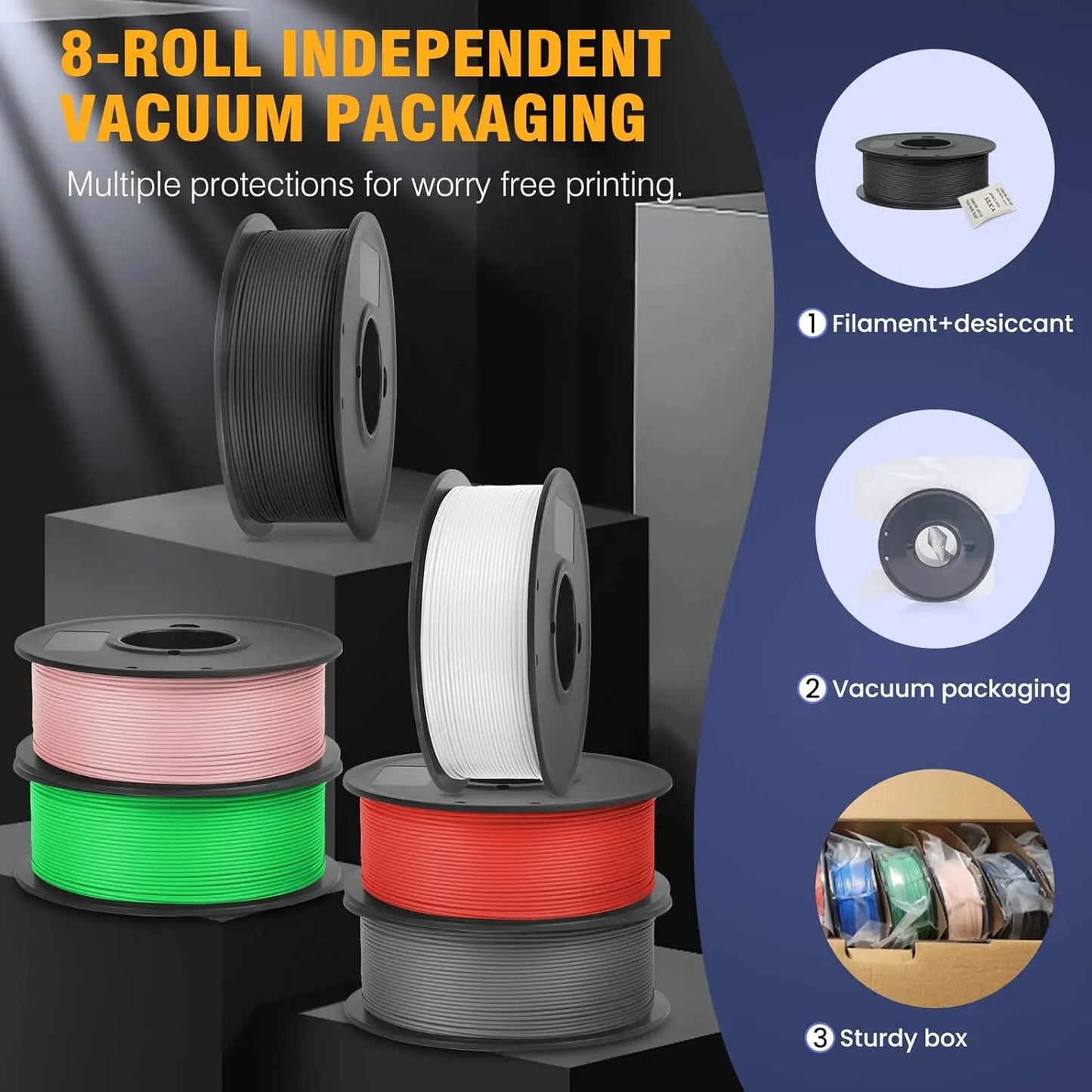 SUNLU PLA Matte 0.25kg/Roll 2KG 8 Rolls 3D Printer Fialment 8 Colors 100% Filament Lines Up Neatly For 3D Printing